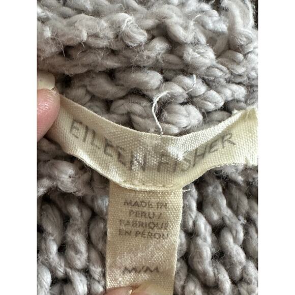 Eileen Fisher Chunky Knit CowlNeck Sweater Sz M Organic Cotton Gray Neutral Peru - Picture 3 of 9